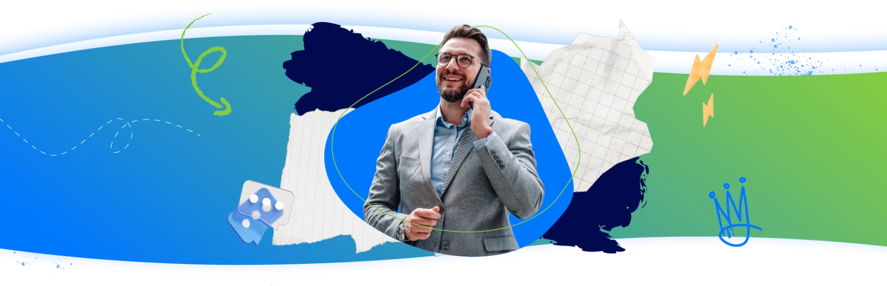 Berater im Telefonat, Collage aus Markenformen